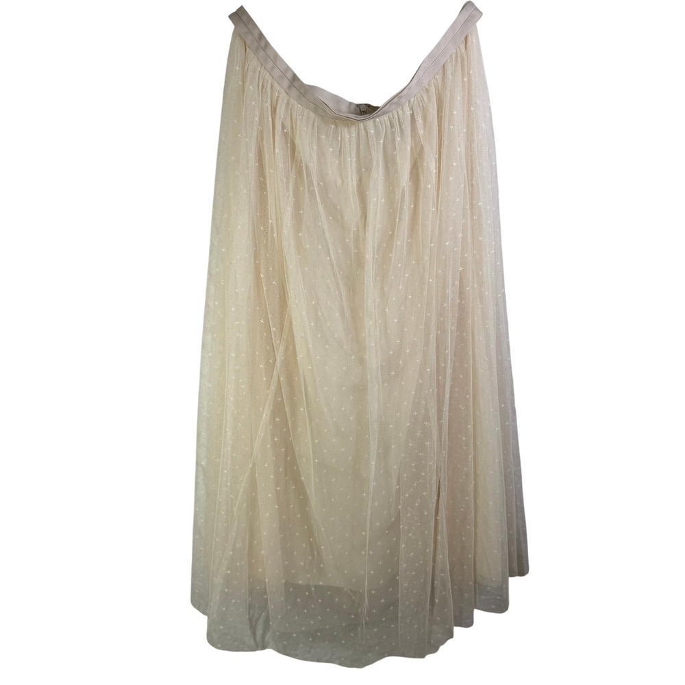 Needle & Thread Champagne Tulle Embroidered Midi Skirt Cream US 14 UK 18